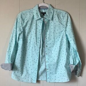 Talbots 100% Cotton mint blue Nautical Anchors design button down P